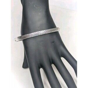 Hollow Sterling Silver Hinged Diamond Cut Bangle Bracelet, 7.5 inch